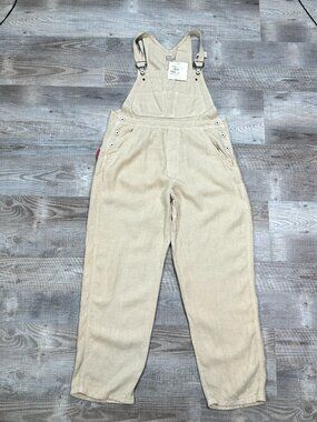 NWT Linen For Joseph 100% Linen Stright-Leg Lagenlook Overalls Ivory Sz M Vintag